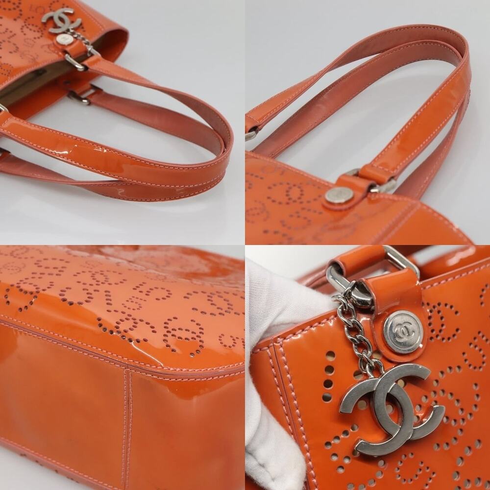 Chanel Punching Tote Bag Enamel Orange Silver CC - Picture 4 of 7